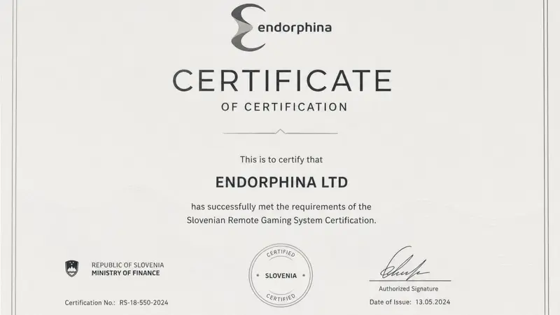 Endorphina Terima Sertifikasi Slovenia, Lanjutkan Ekspansi di Pasar Regulated